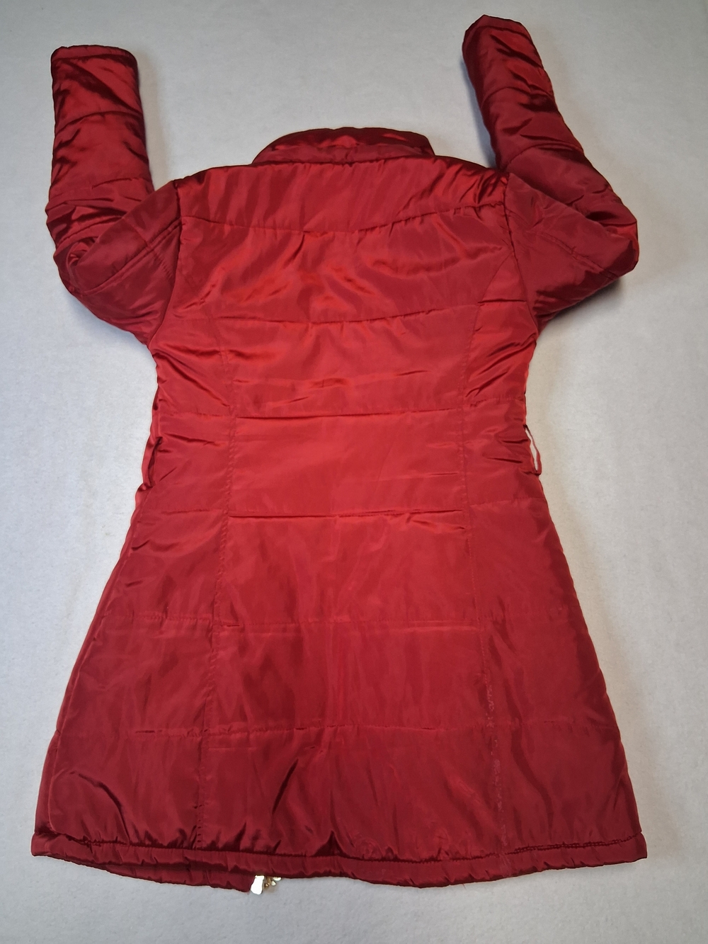 Desigual Red Quilted Long Puffer Coat with Gold Zippers - Picture 8 of 8